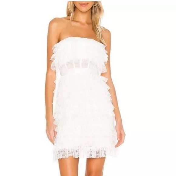 NWT BCBGMaxAzria Tulle Strapless Ruffle Mini Dress Off White Bridal Size 6 - Picture 1 of 13